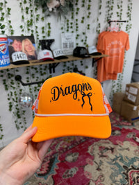 Coquette Dragons Orange Checkered Trucker Hat