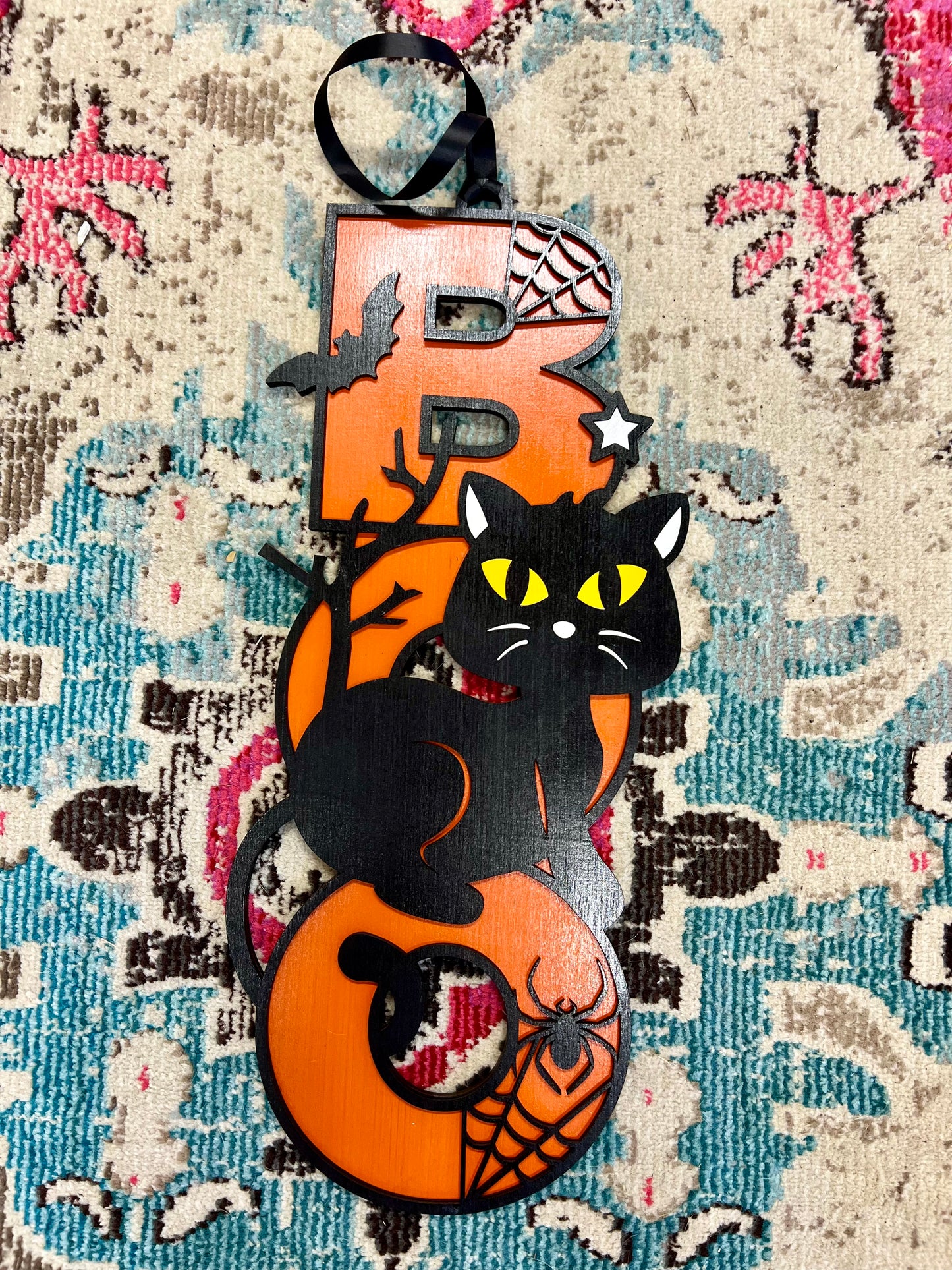 Boo Cat Wood Door Hanger