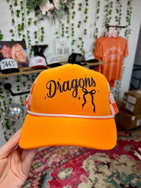 Coquette Dragons Orange Checkered Trucker Hat