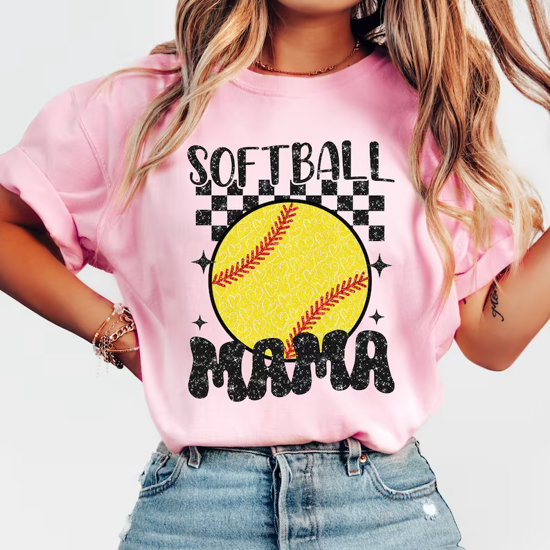 Checkered Softball Mama Shirt