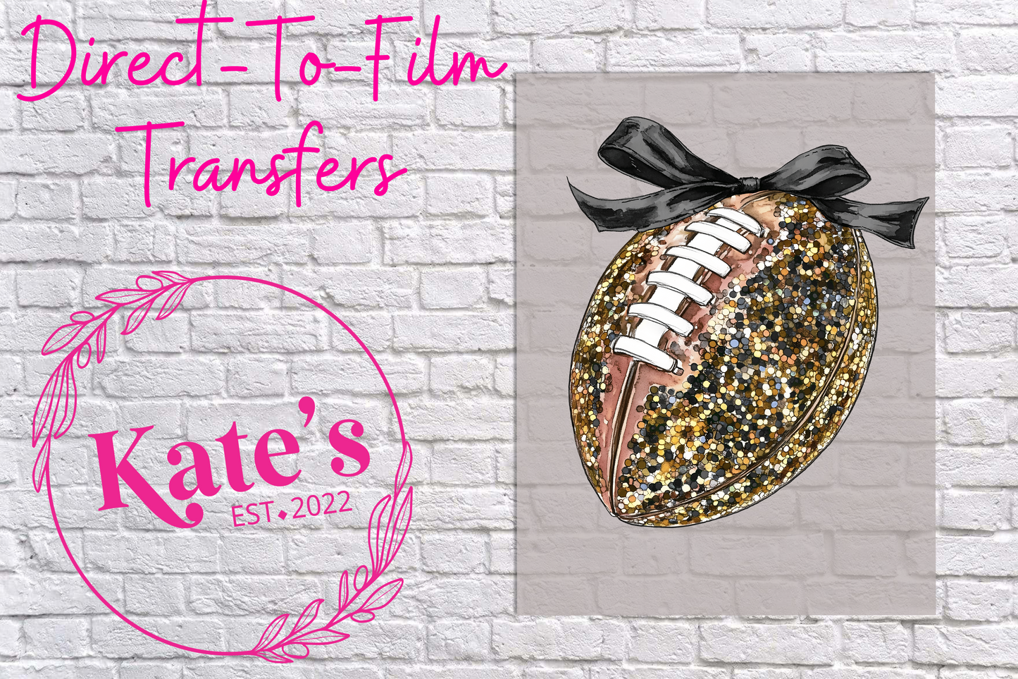 Black and Gold Faux Sequin Football Direct-To-Film Transfer