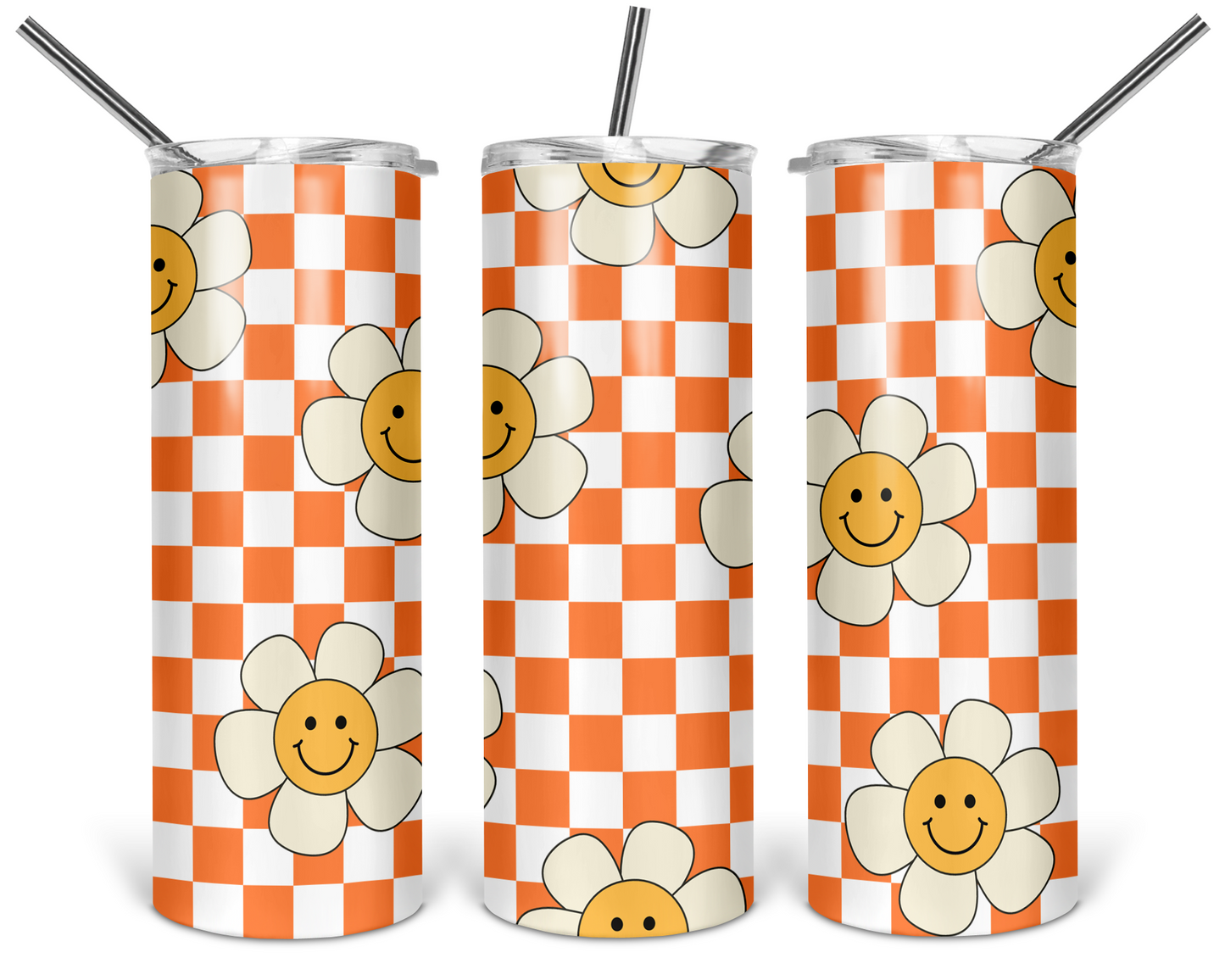 Orange Checkered Flowers 20oz Stainless Steel Tumbler