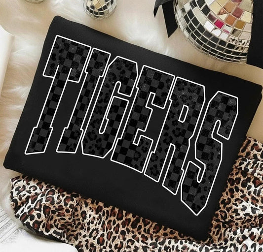 Custom Mascot Black Checkered and Cheetah Kids T-Shirt