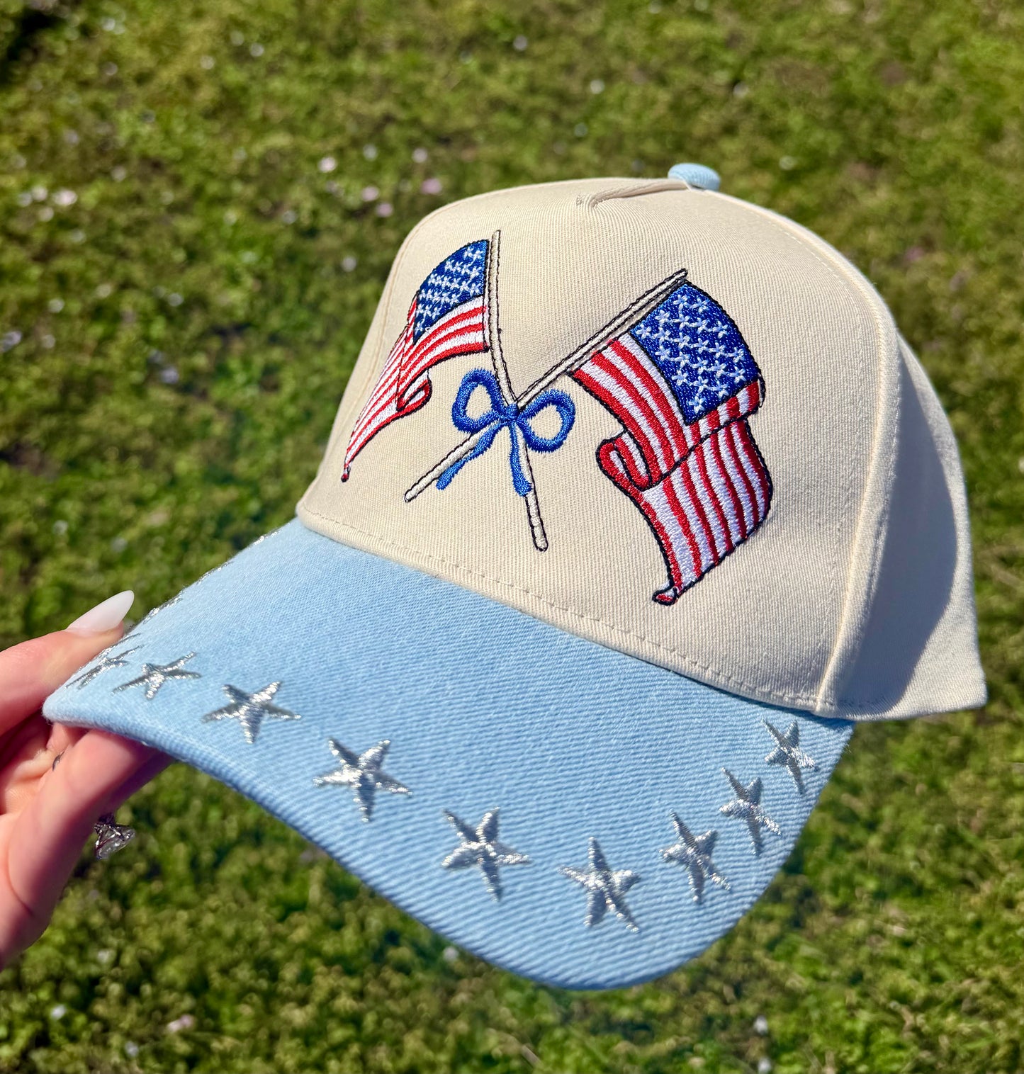 Coquette American Flag Embroidered Trucker Hat