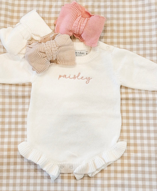 Custom Long Sleeve Knit Ruffle Romper - True-To-Size Fit