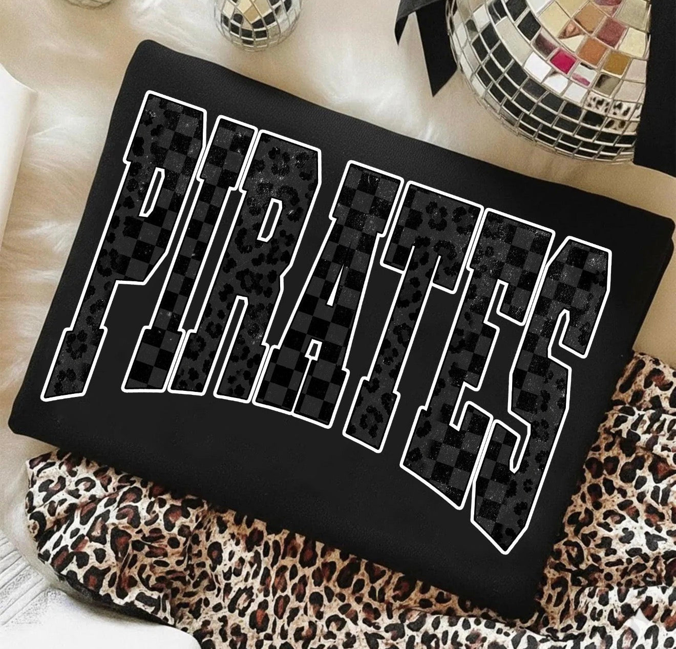Custom Mascot Black Checkered and Cheetah Kids T-Shirt