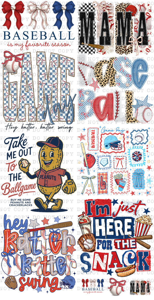 22"x43" Baseball Premade Direct-To-Film Gang Sheet