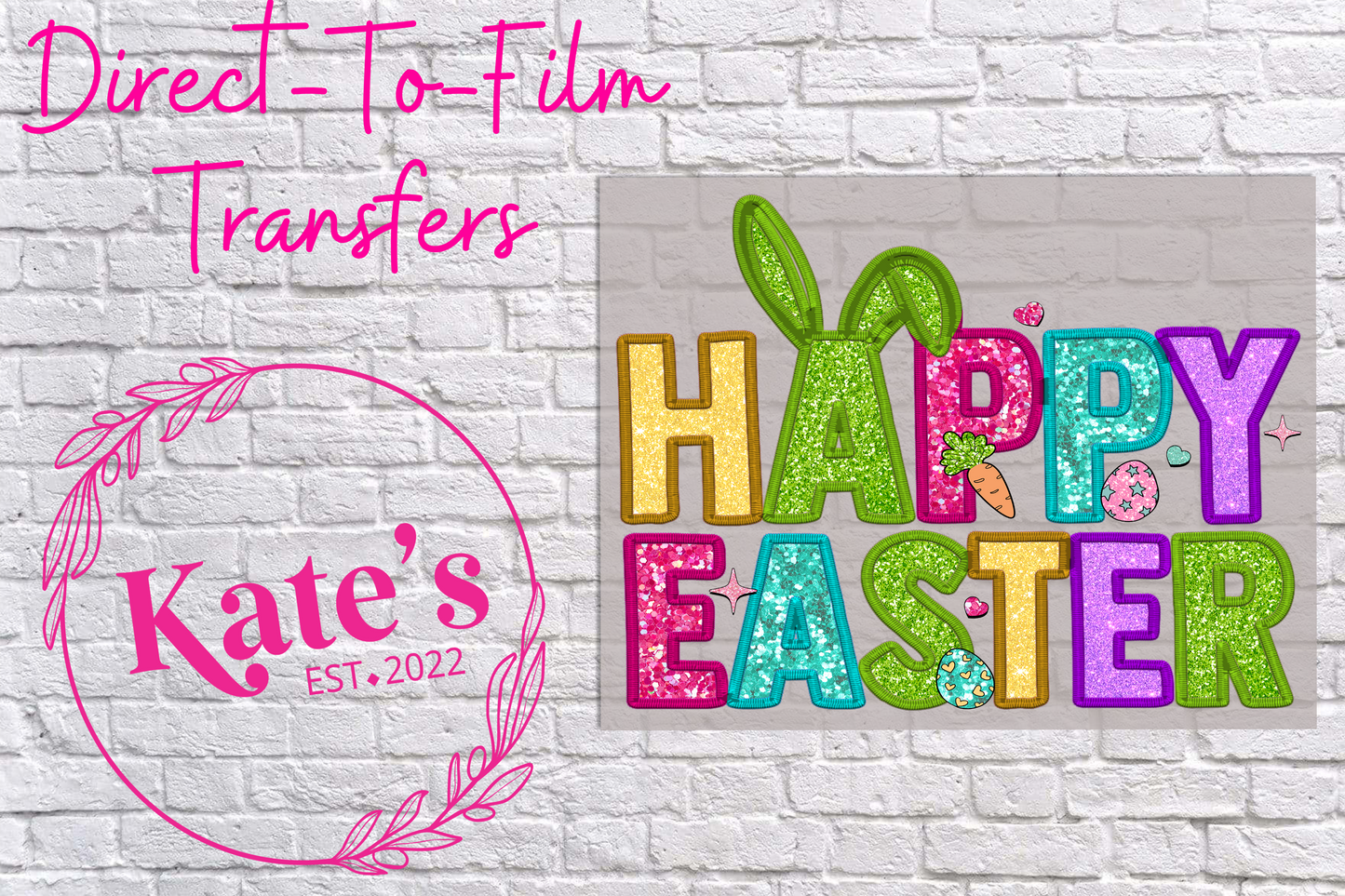 Happy Easter Faux Sequin Direct-To-Film Transfer