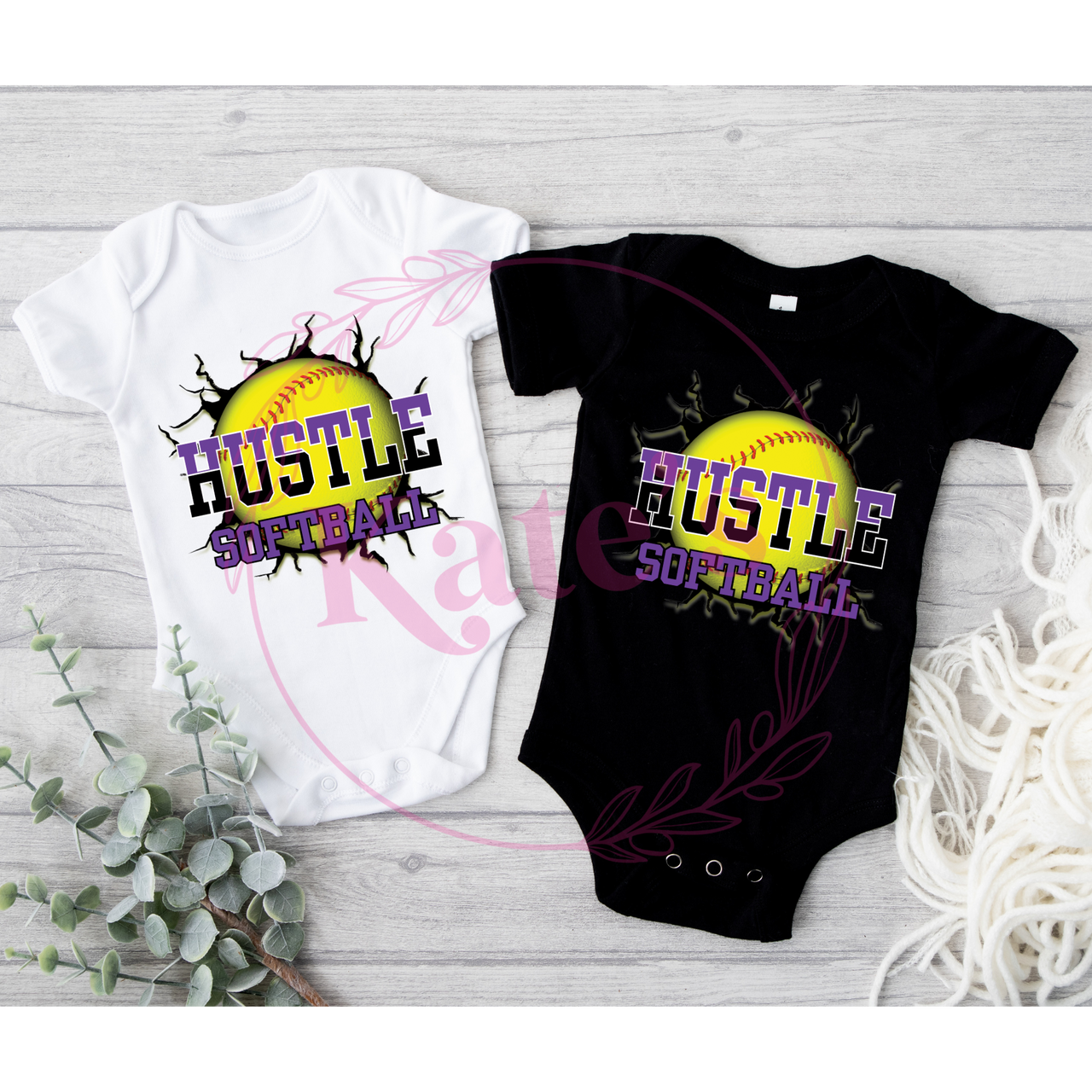 Hustle Softball Cracked Onesies