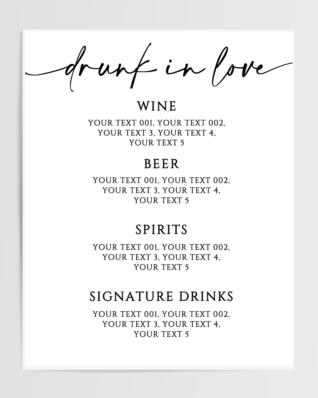 Drunk In Love Printed Wedding Signs