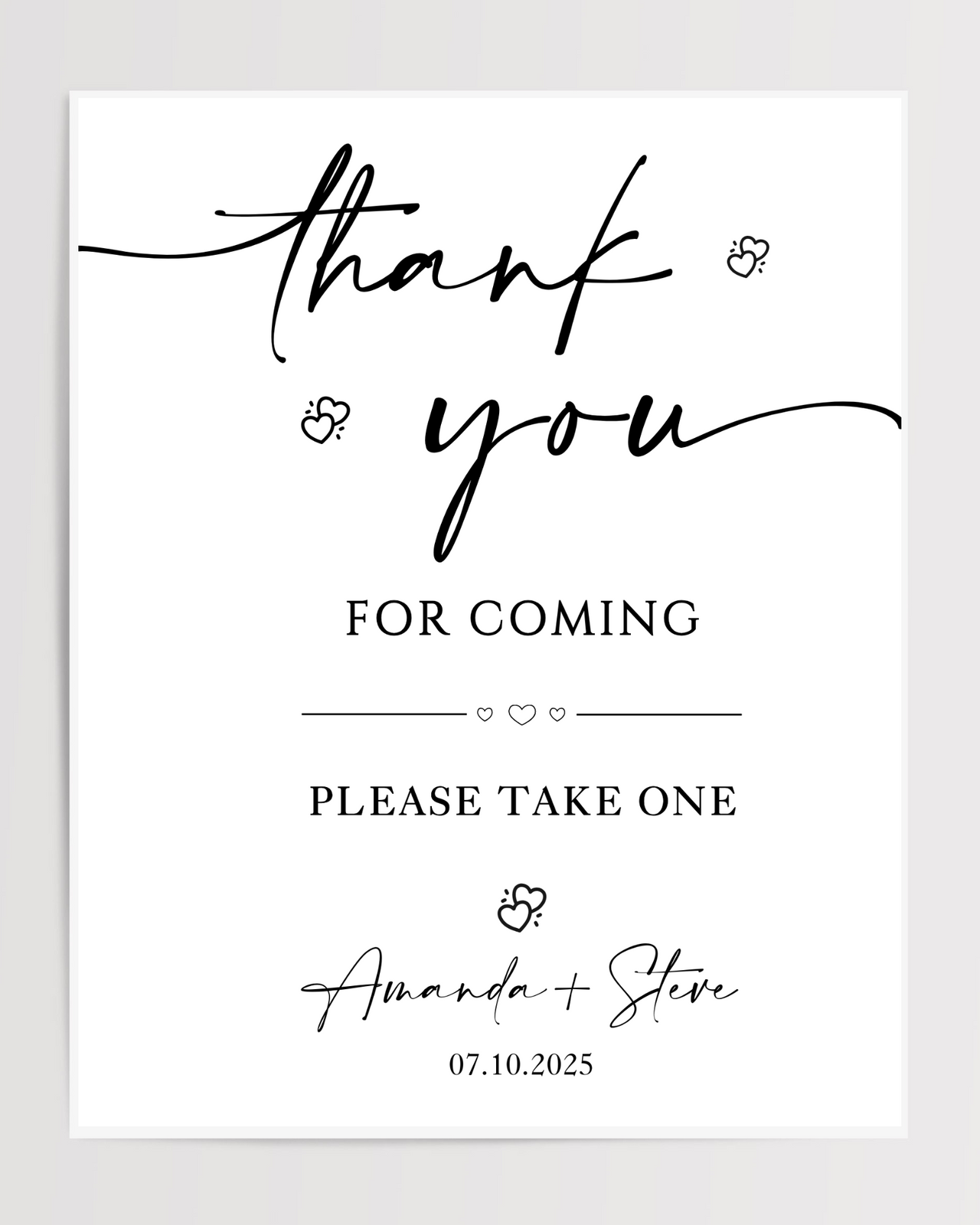 Thank You For Coming Printed Wedding Signs