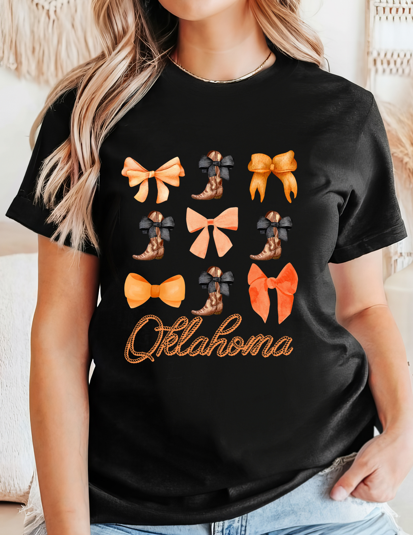 Oklahoma Bows and Boots Orange T-Shirt