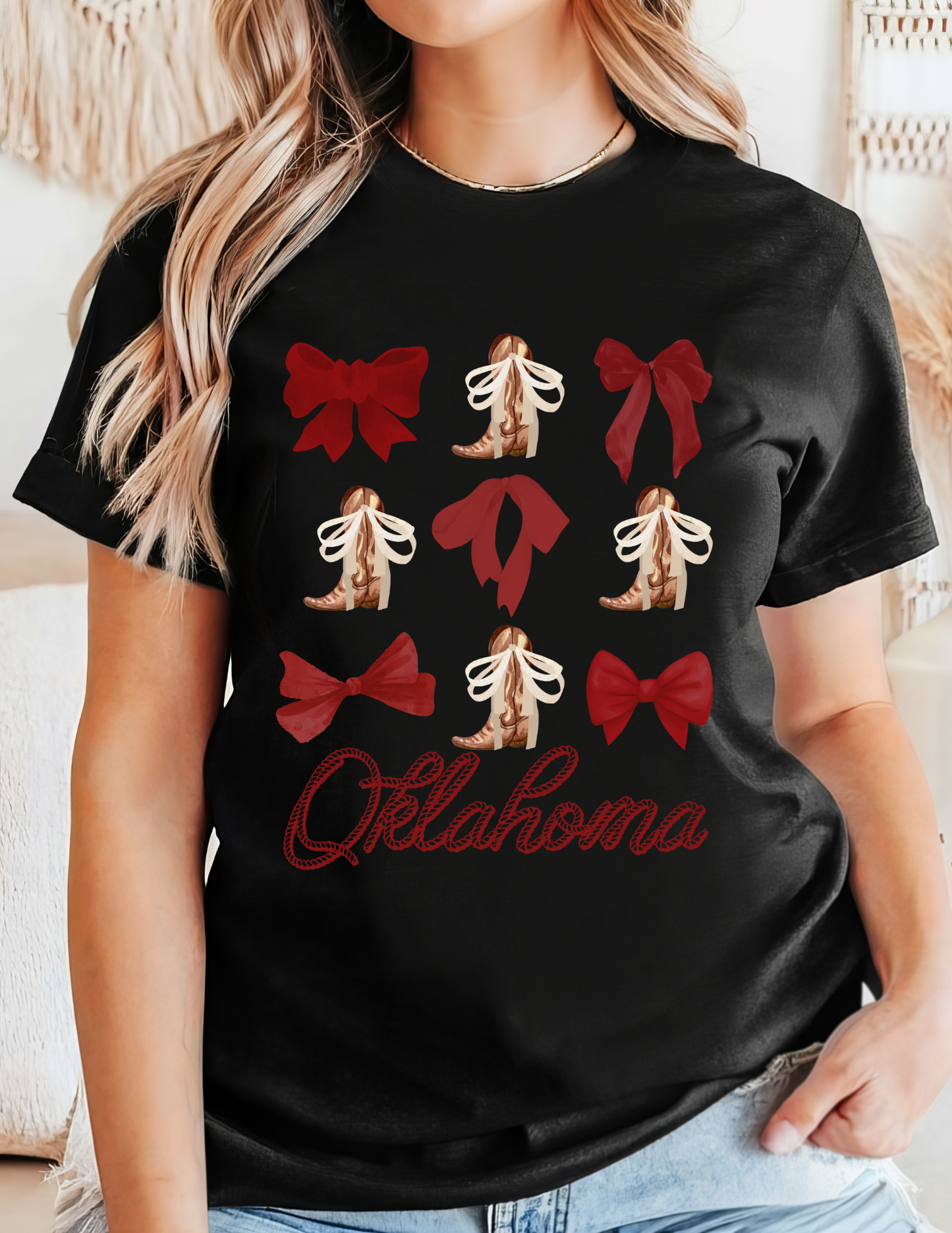 Oklahoma Bows and Boots Crimson T-Shirt