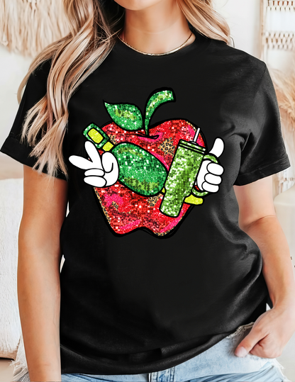 Faux Glitter Apple T-Shirt