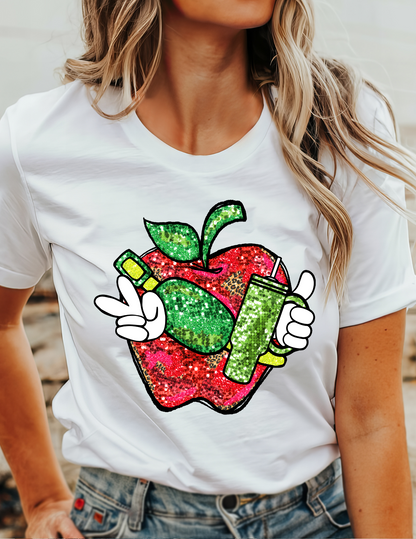 Faux Glitter Apple T-Shirt