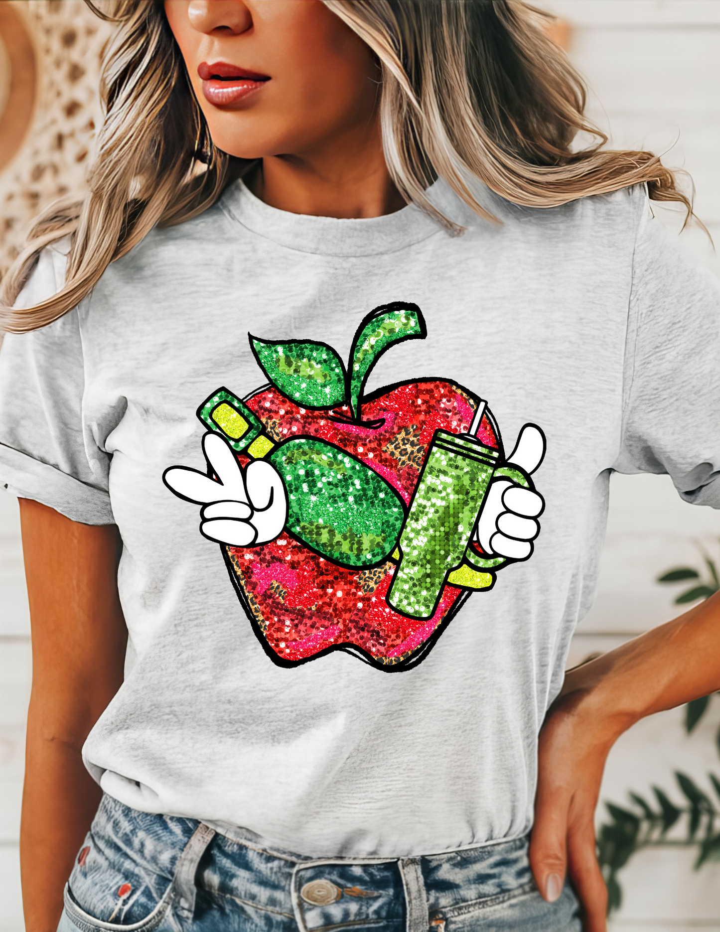 Faux Glitter Apple T-Shirt