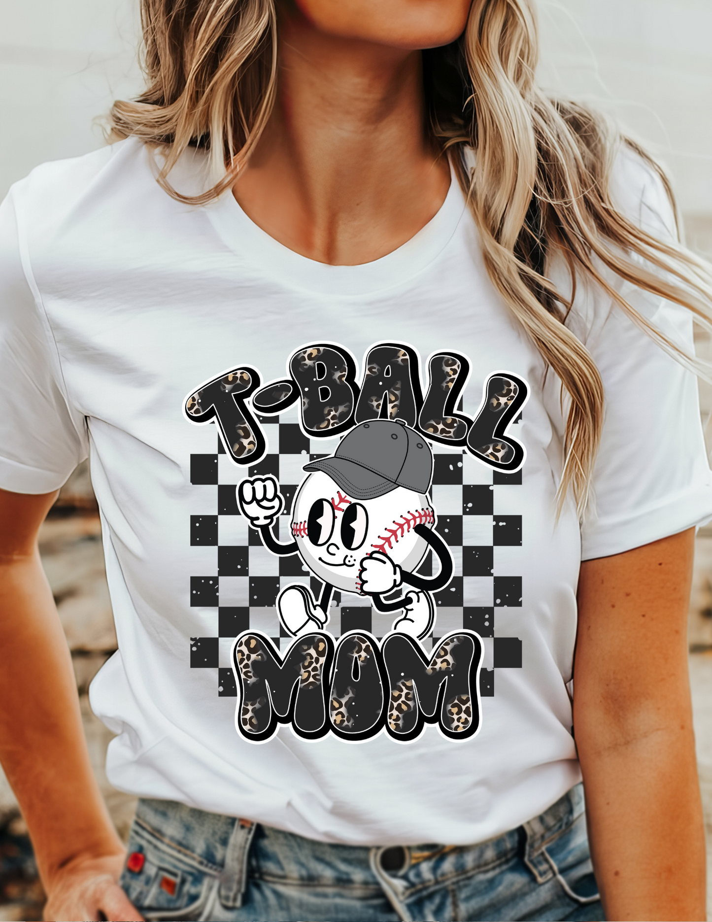 T-Ball Mom Checkered T-Shirt