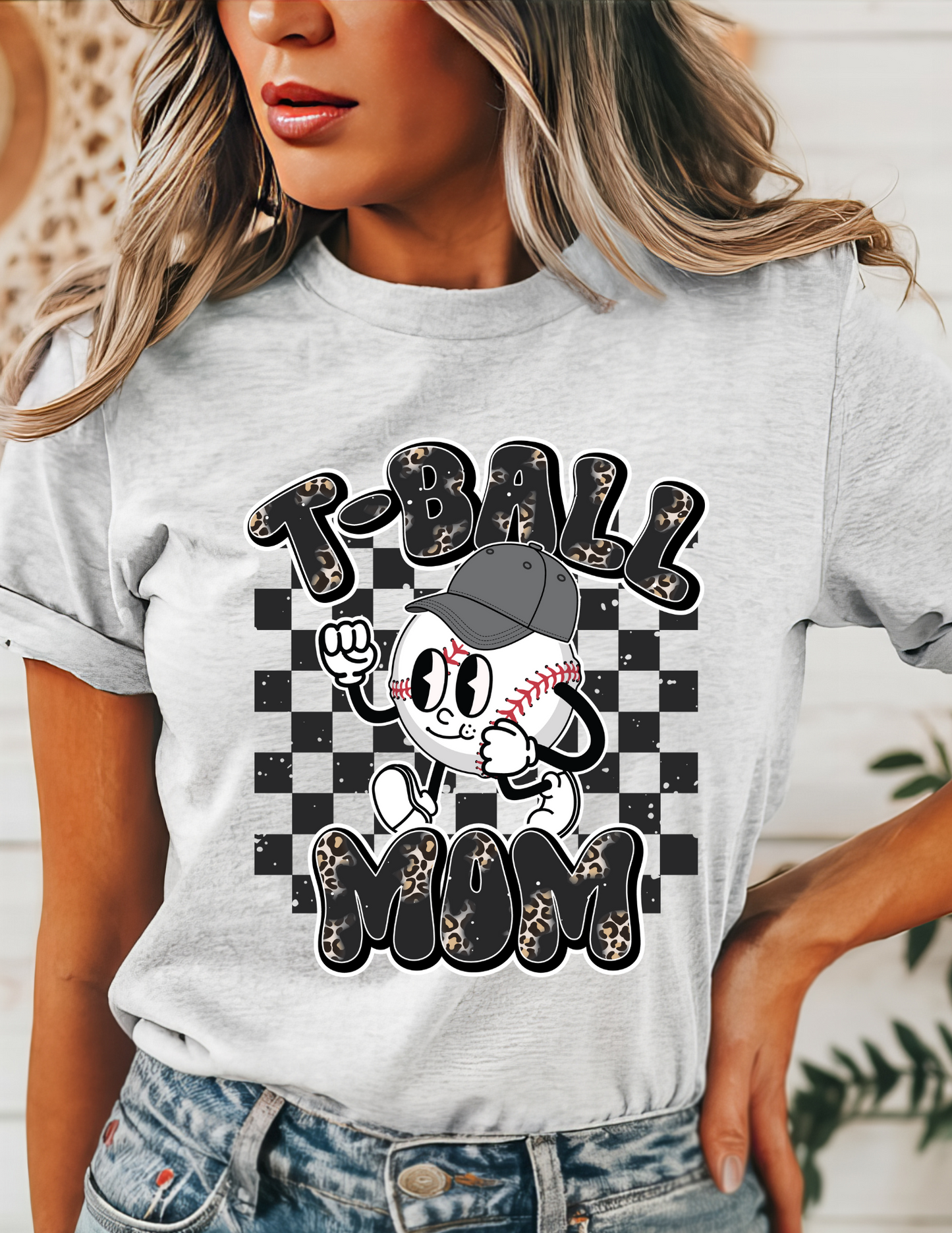 T-Ball Mom Checkered T-Shirt