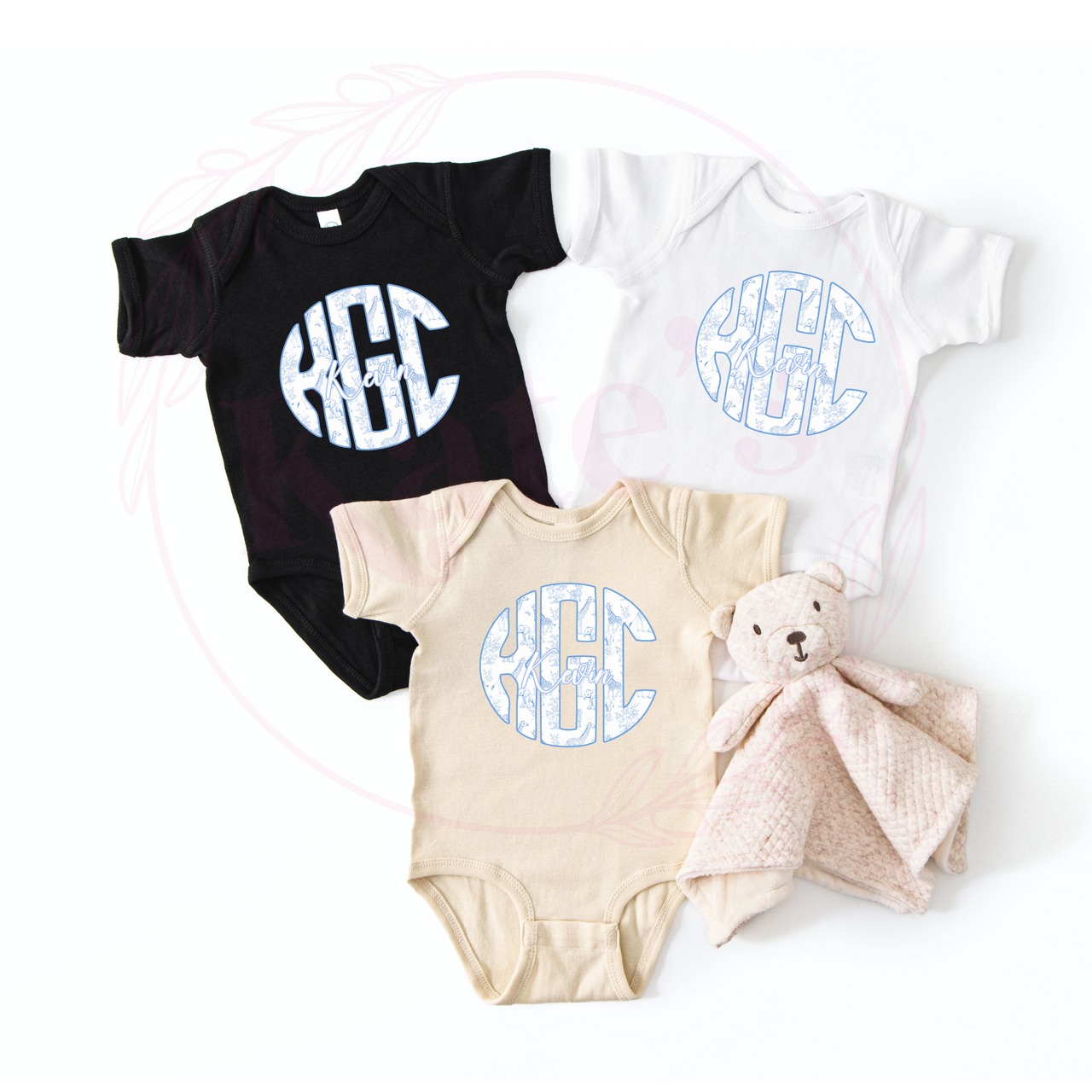 Light Blue Safari Monogram Onesie
