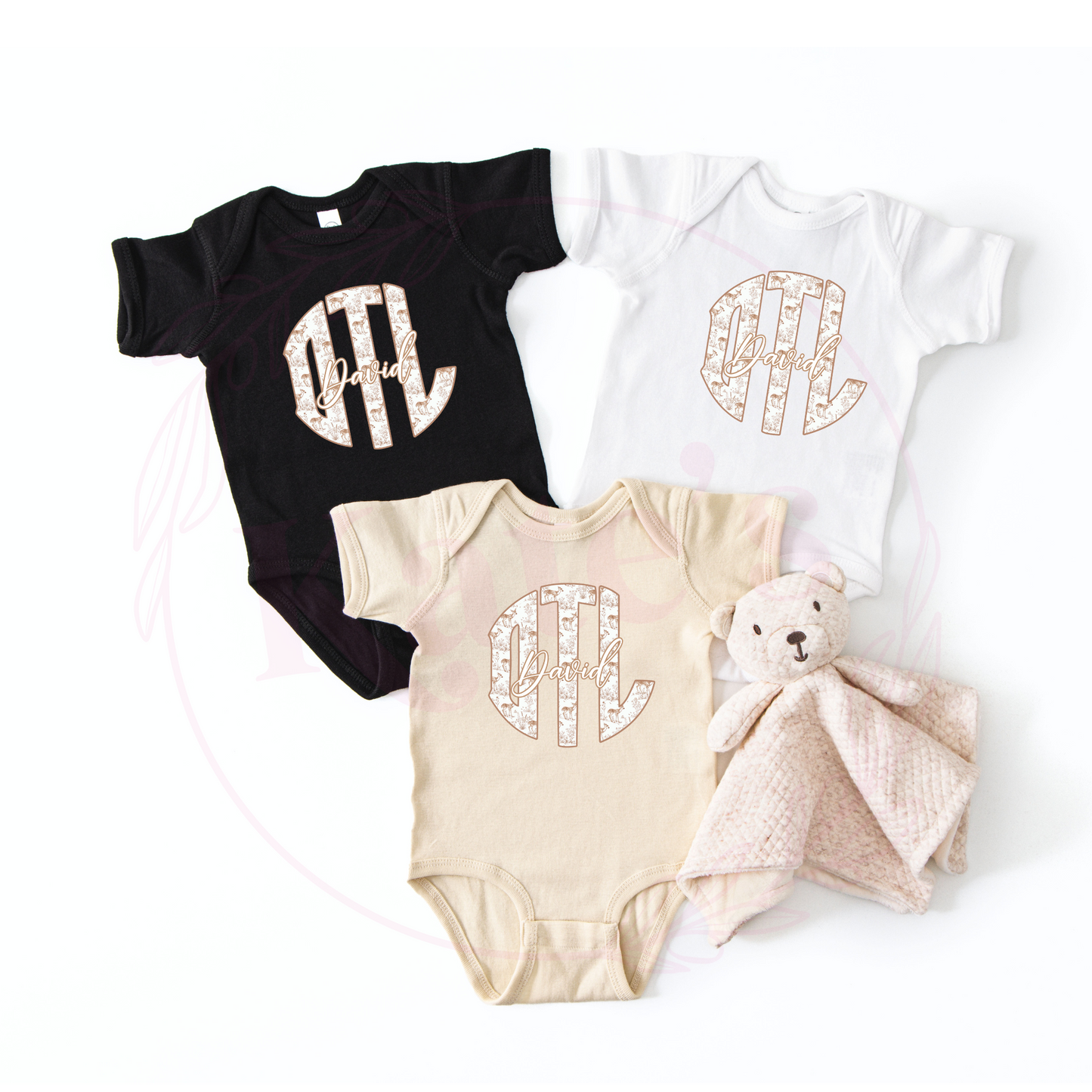 Deer Toile Monogram Onesie