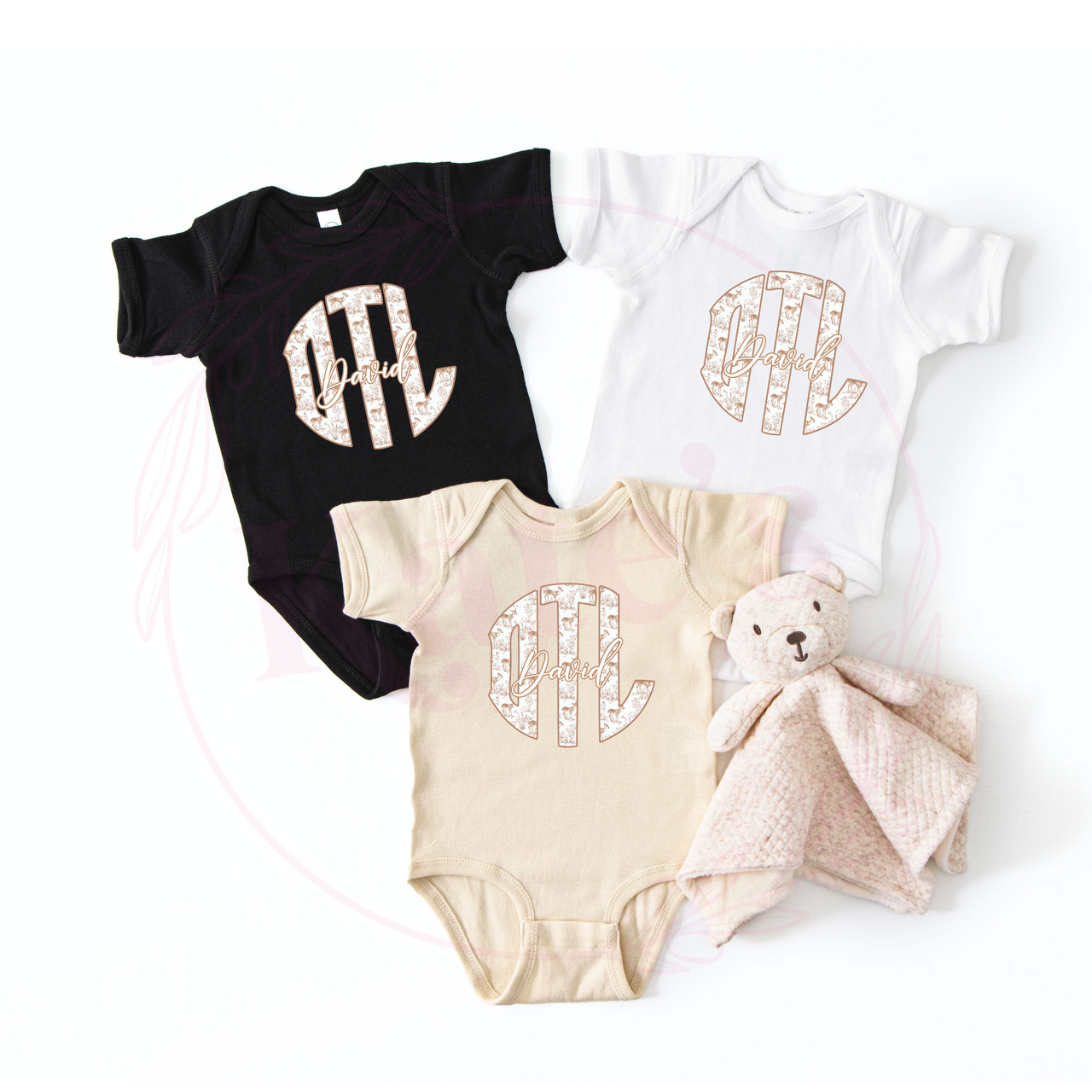 Deer Toile Monogram Onesie