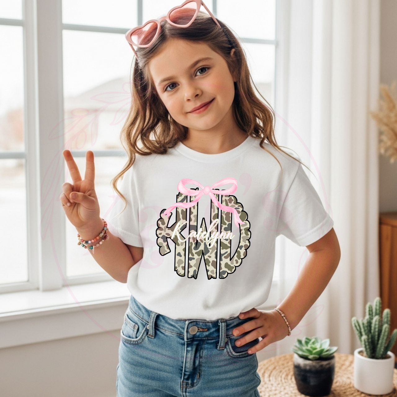 Camo Bow Monogram Youth Shirt