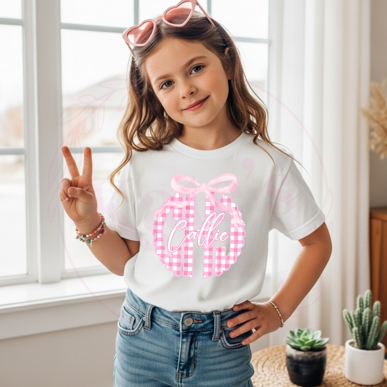 Pink Gingham Monogram Youth Shirt