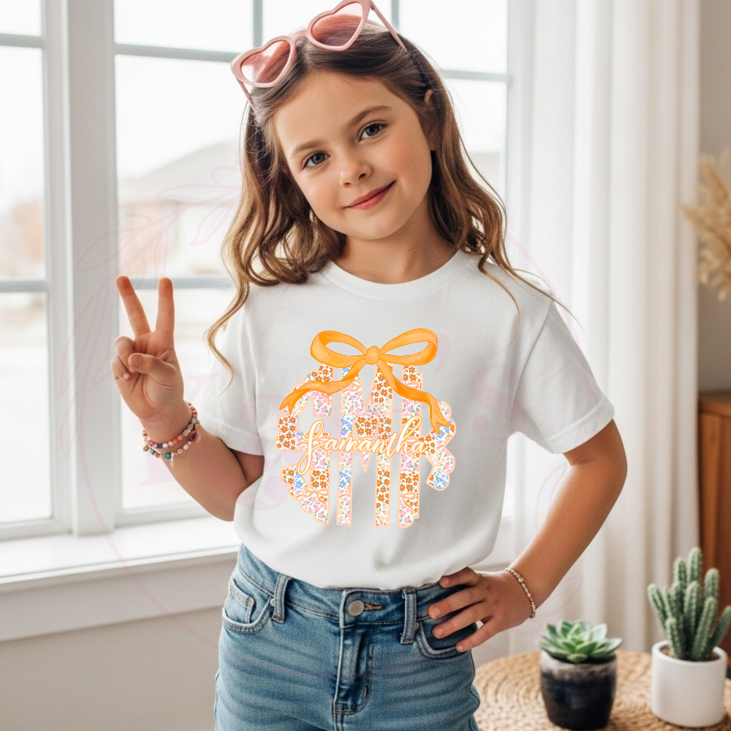 Orange Floral Monogram Youth Shirt