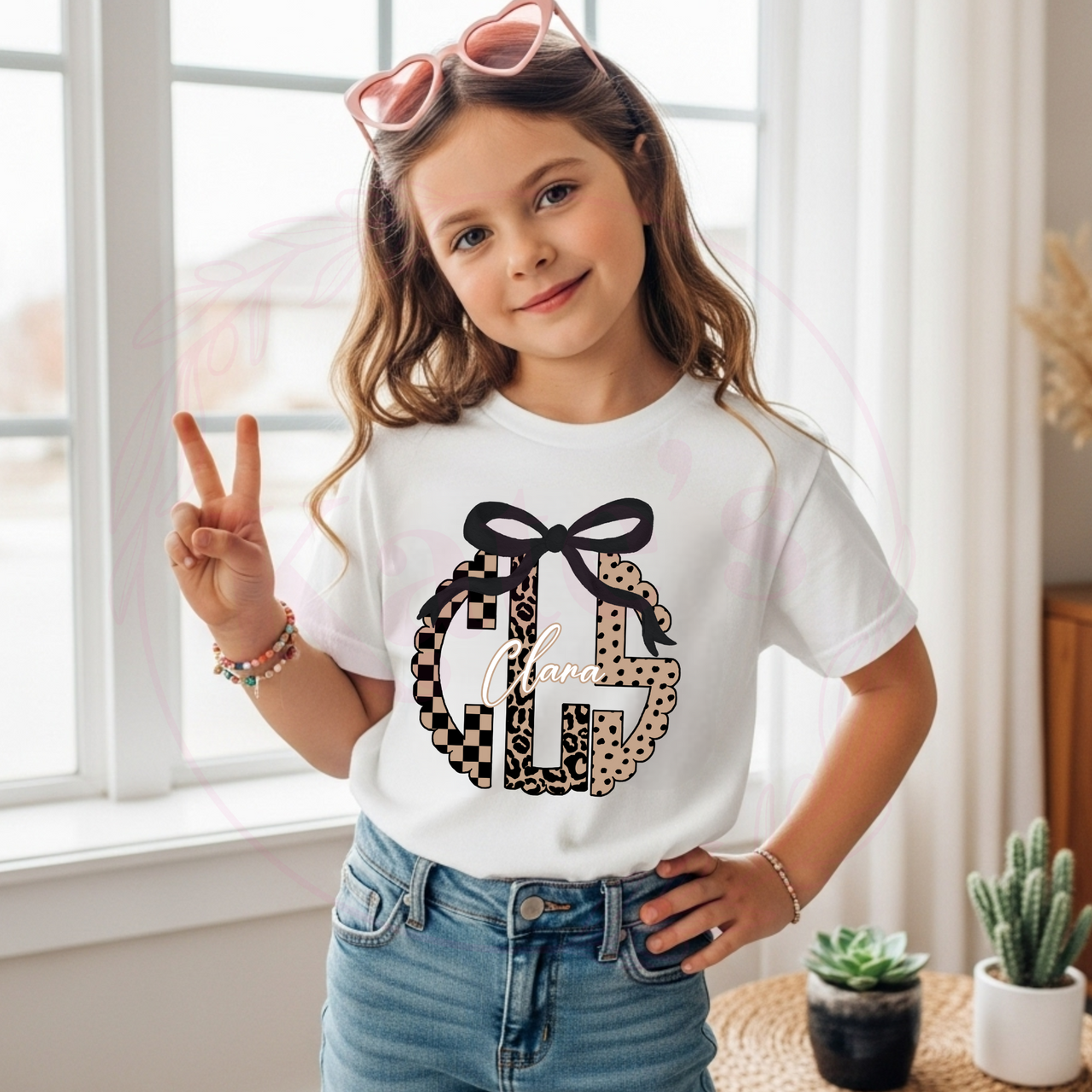 Tan Wild Checkered Monogram Youth Shirt