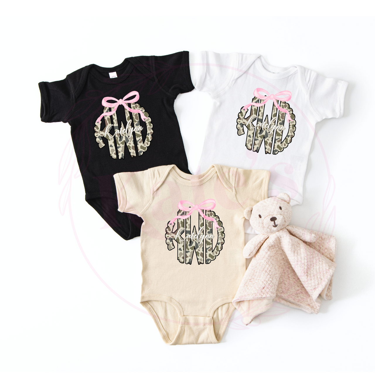 Camo Bow Monogram Onesie
