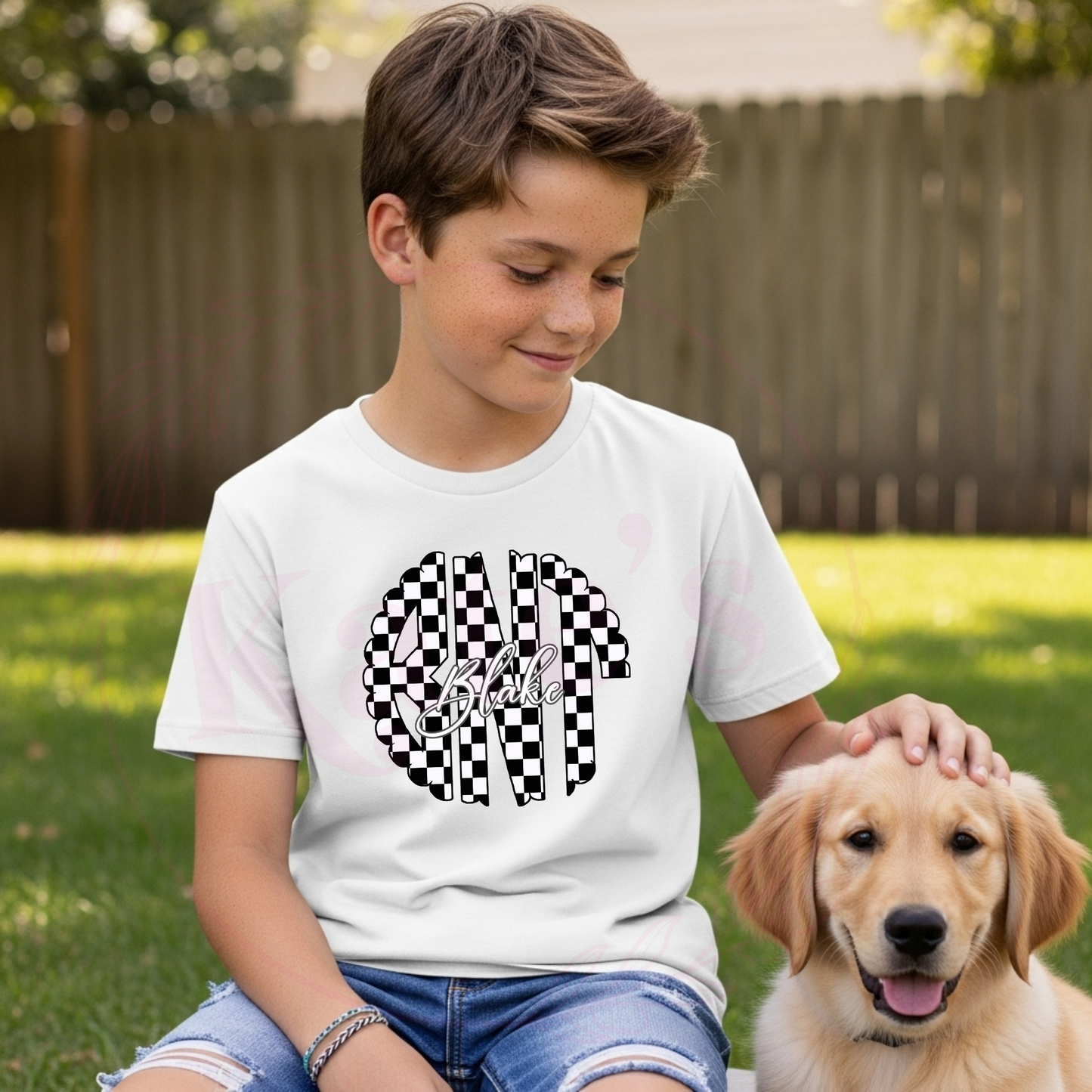 Checkered Monogram Youth Shirt
