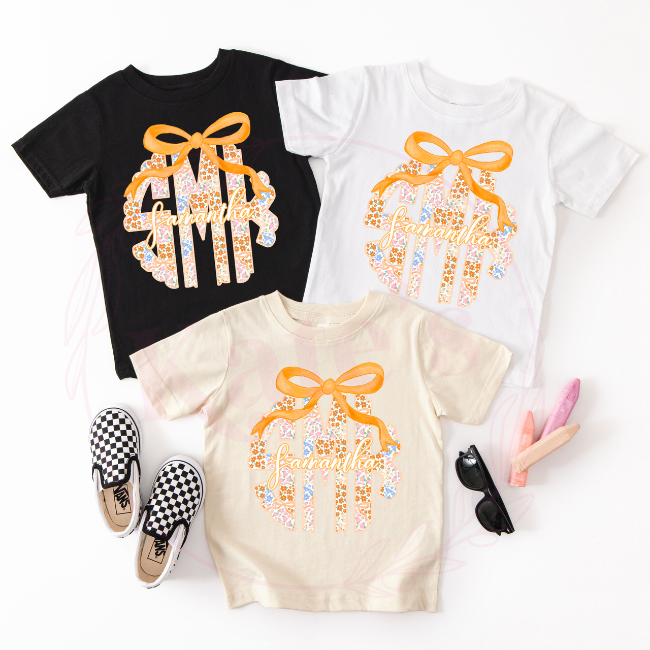 Orange Floral Monogram Toddler Shirt