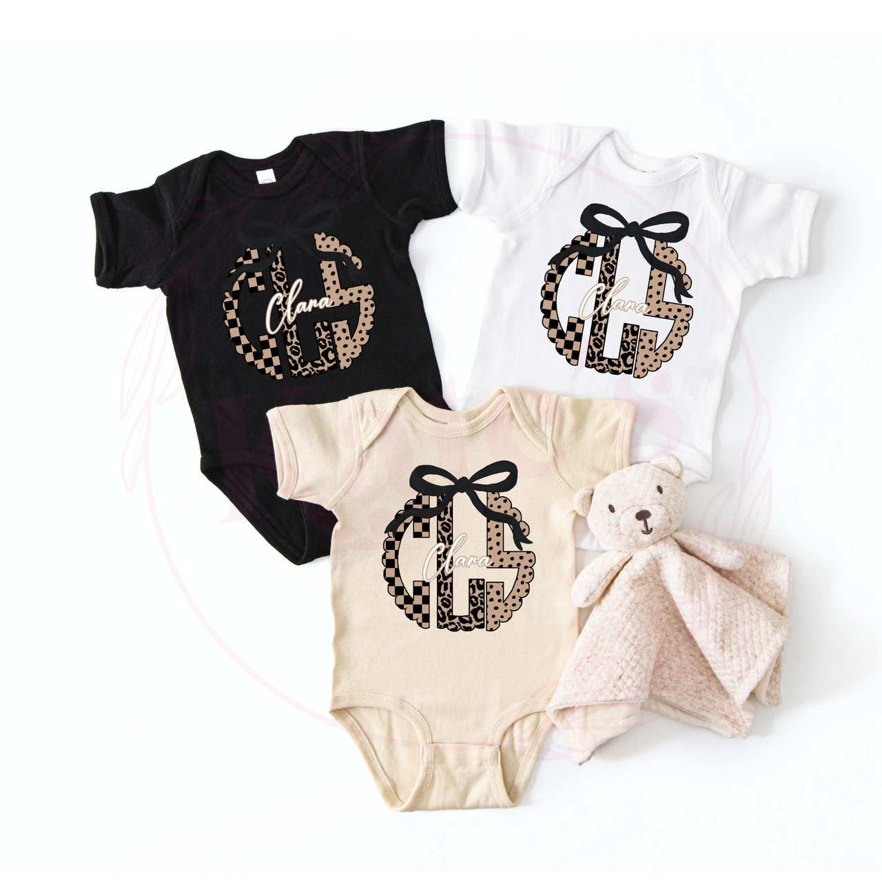 Tan Wild Checkered Monogram Onesie