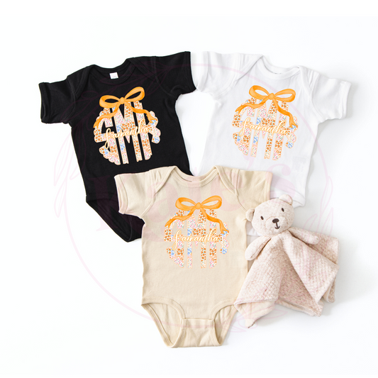 Orange Floral Monogram Onesie