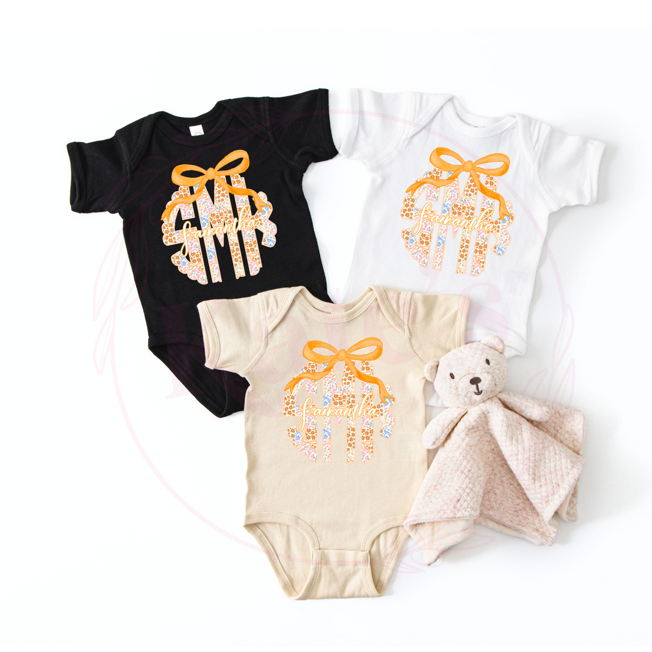 Orange Floral Monogram Onesie