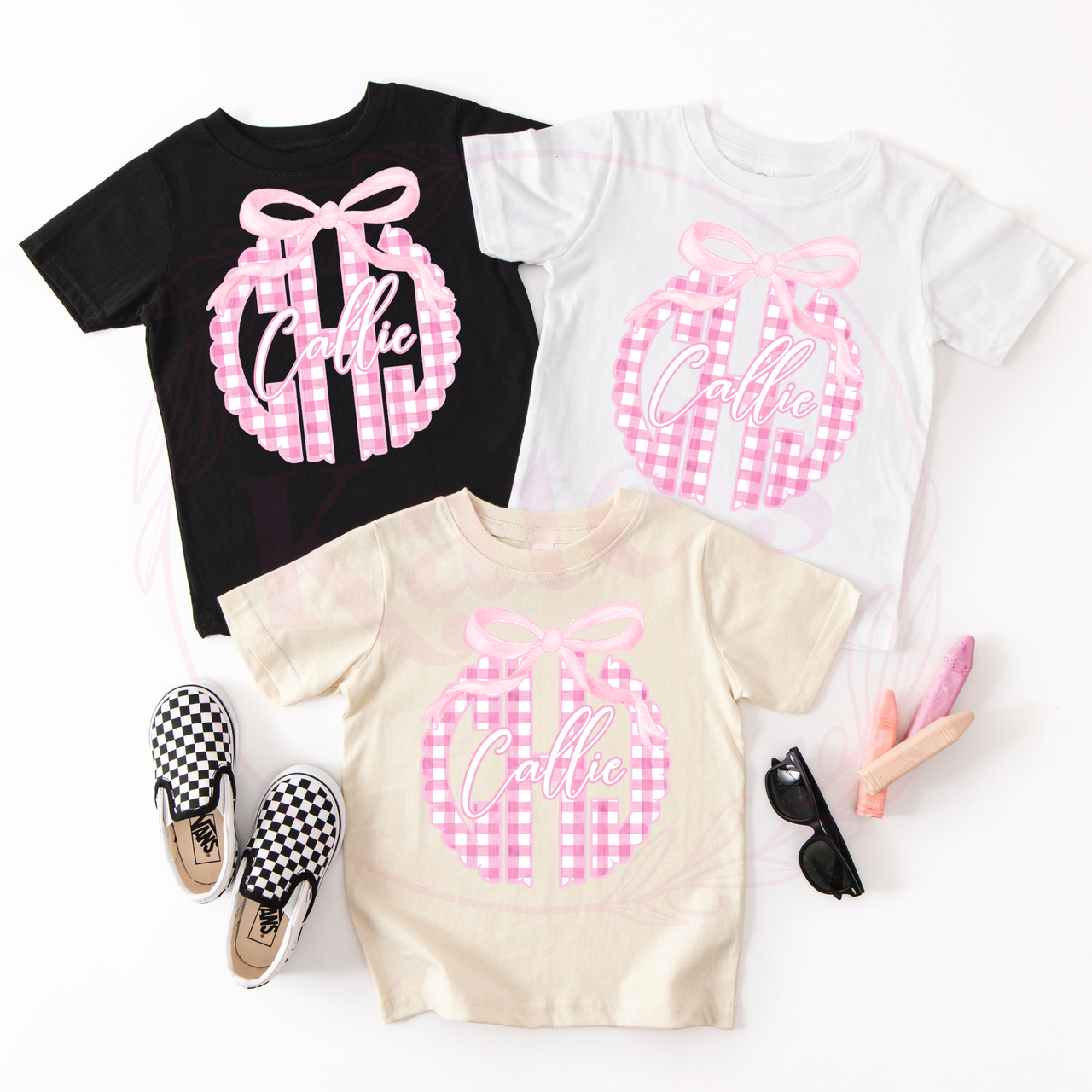 Pink Gingham Monogram Toddler Shirt