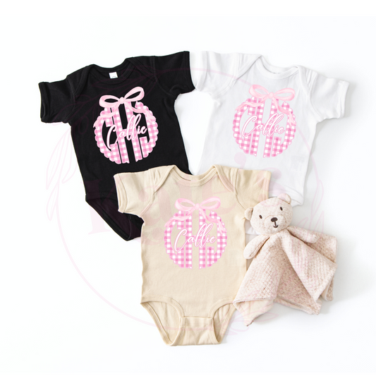 Pink Gingham Monogram Onesie