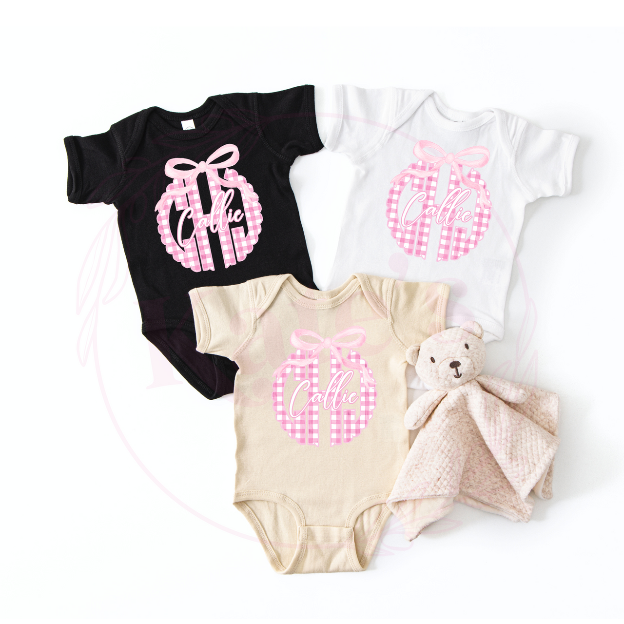 Pink Gingham Monogram Onesie