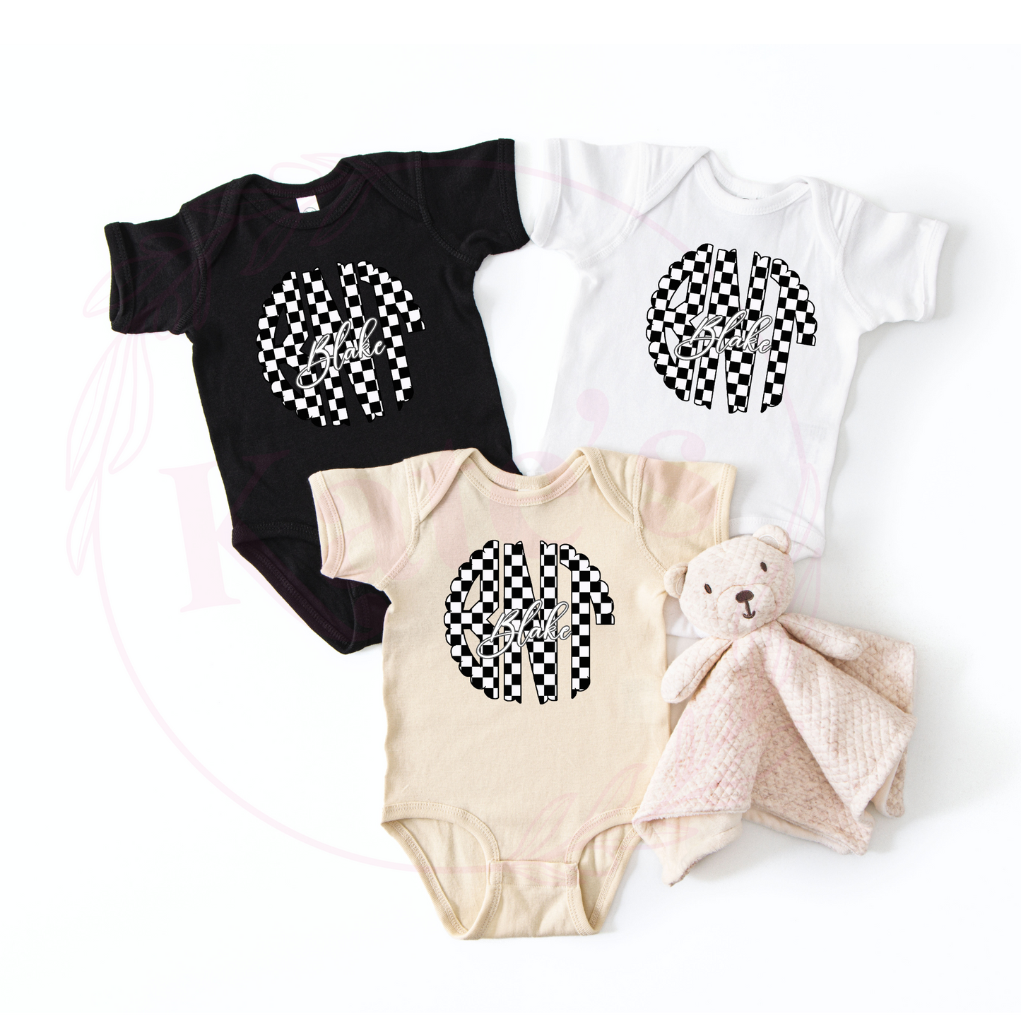 Checkered Monogram Onesie