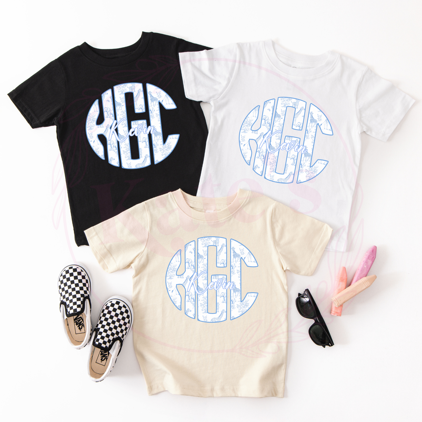 Light Blue Safari Monogram Toddler Shirt