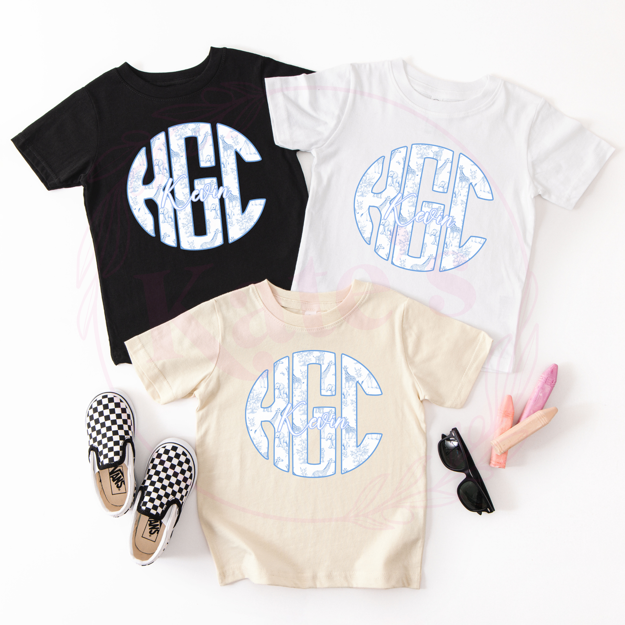 Light Blue Safari Monogram Toddler Shirt