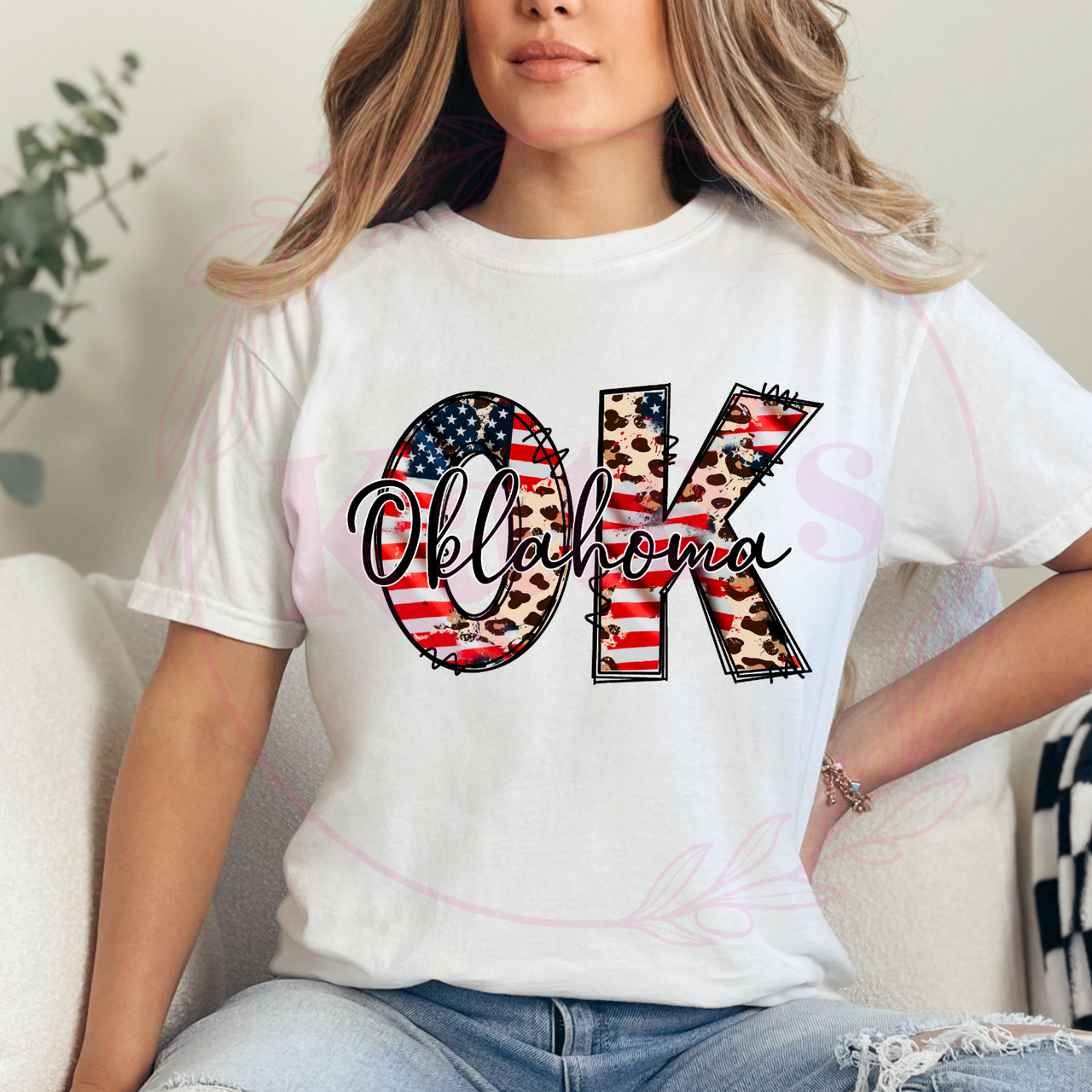 Oklahoma American Flag Cheetah Direct-To-Film Transfer