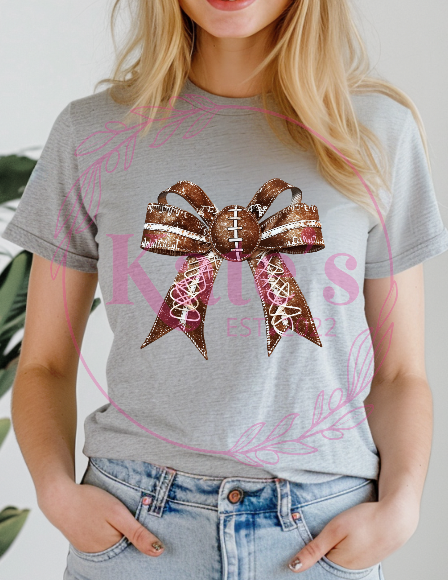 Faux Glitter Football Bow T-Shirt