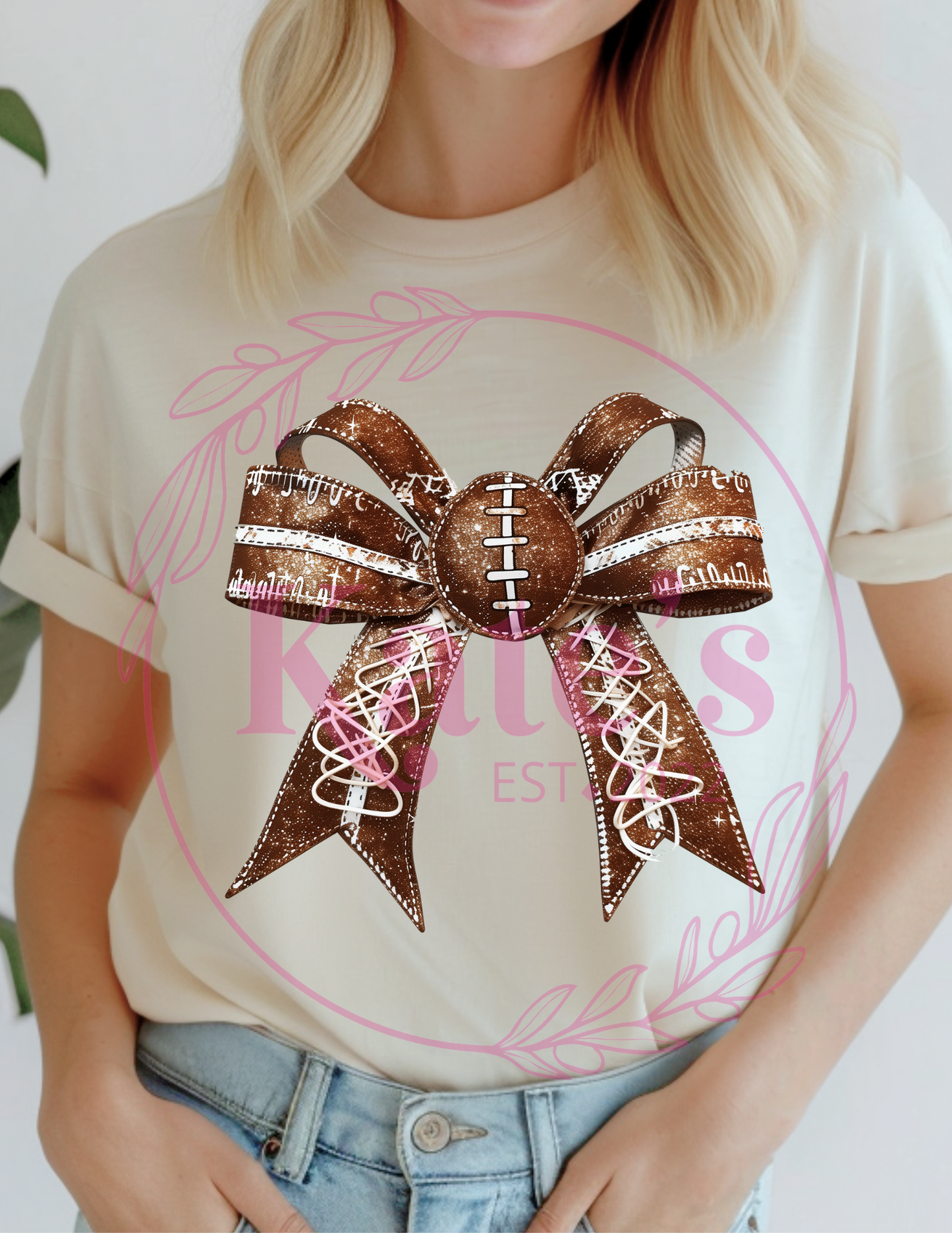 Faux Glitter Football Bow T-Shirt