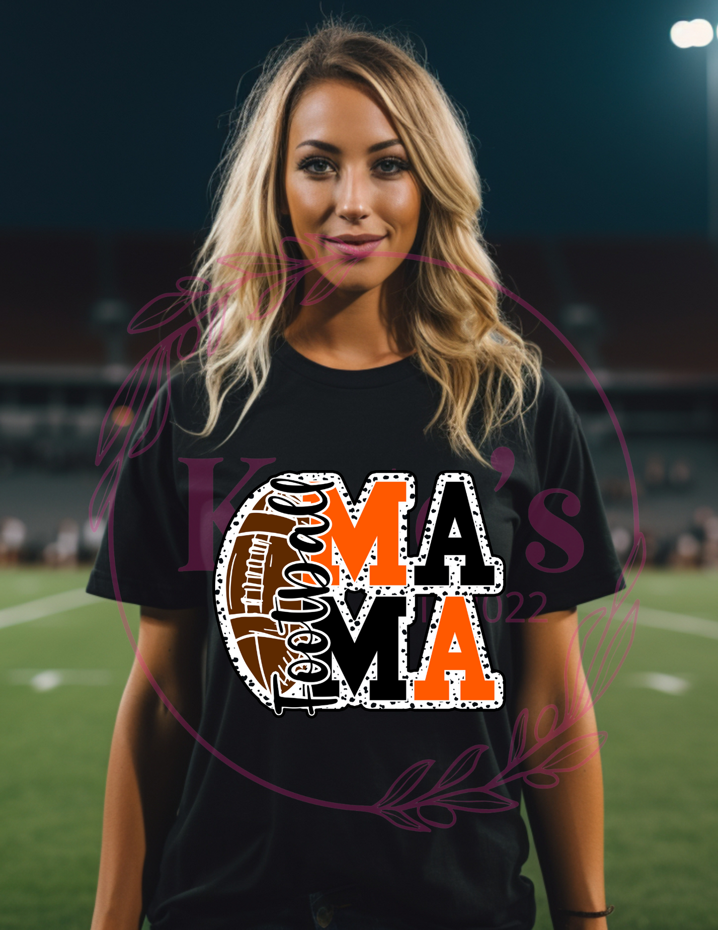 Black and Orange Football Mama T-Shirt