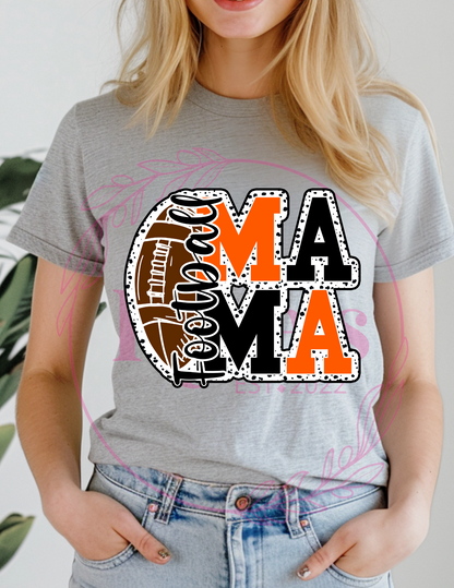 Black and Orange Football Mama T-Shirt