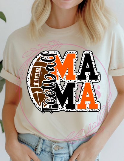 Black and Orange Football Mama T-Shirt