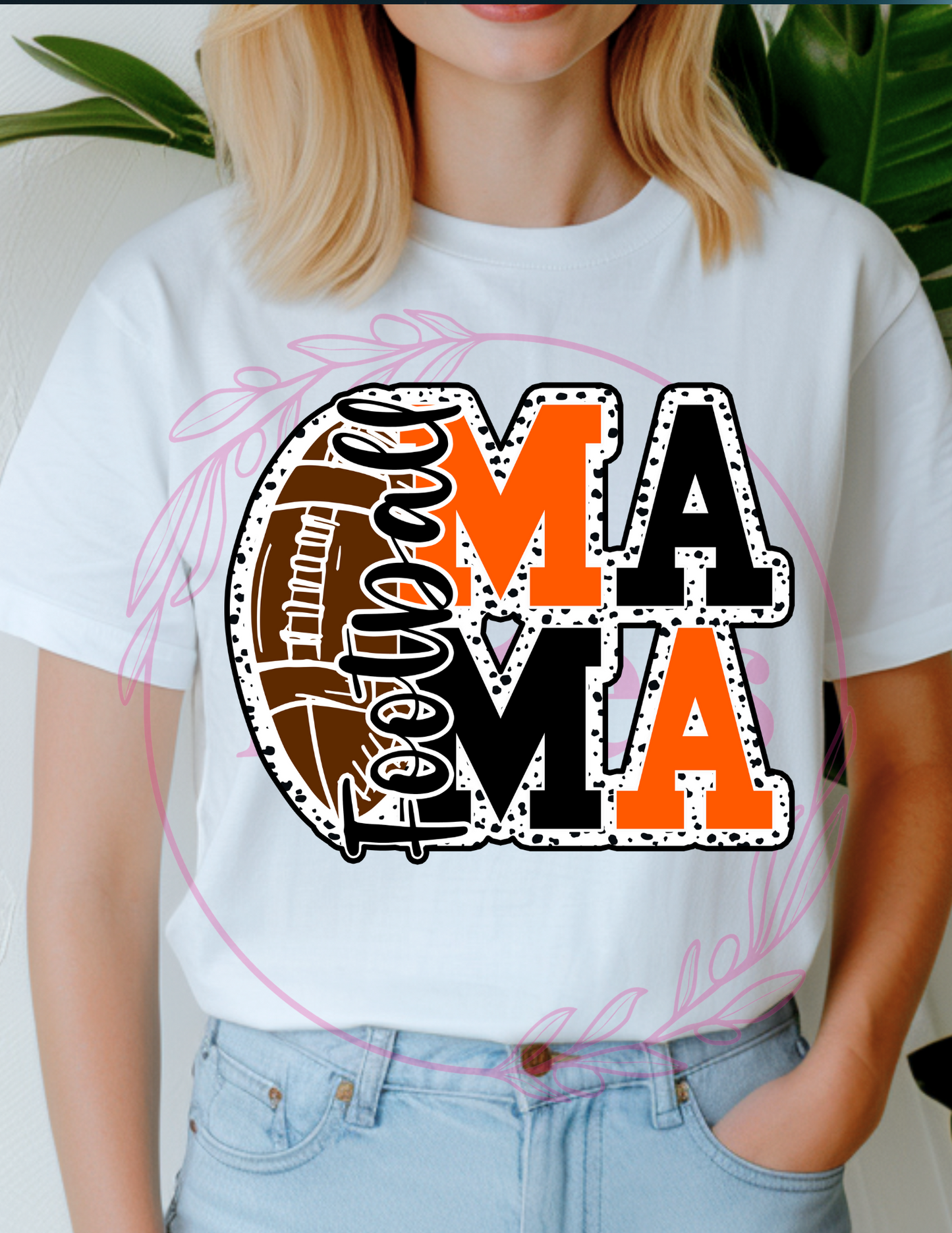 Black and Orange Football Mama T-Shirt