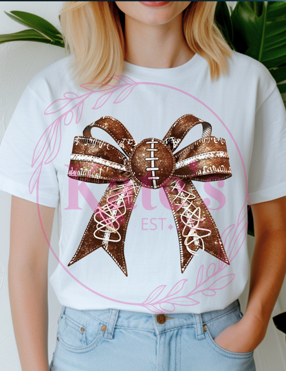 Faux Glitter Football Bow T-Shirt