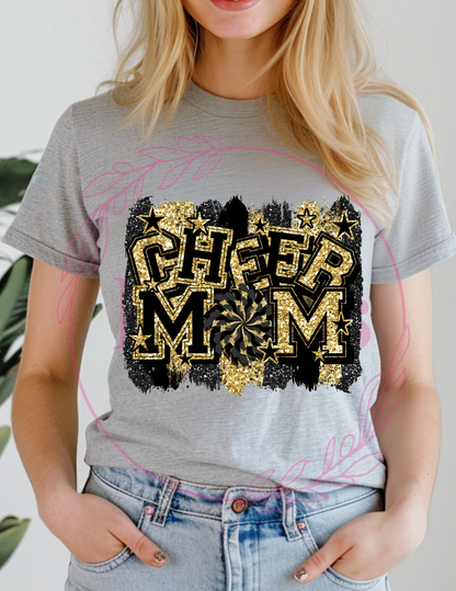 Black and Gold Cheer Mom T-Shirt